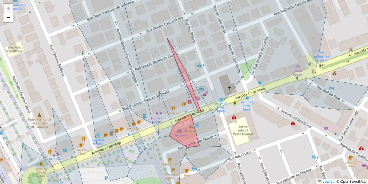 Mapa detalhado do código postal 2825-395 com limites, códigos postais vizinhos e agências dos correios
