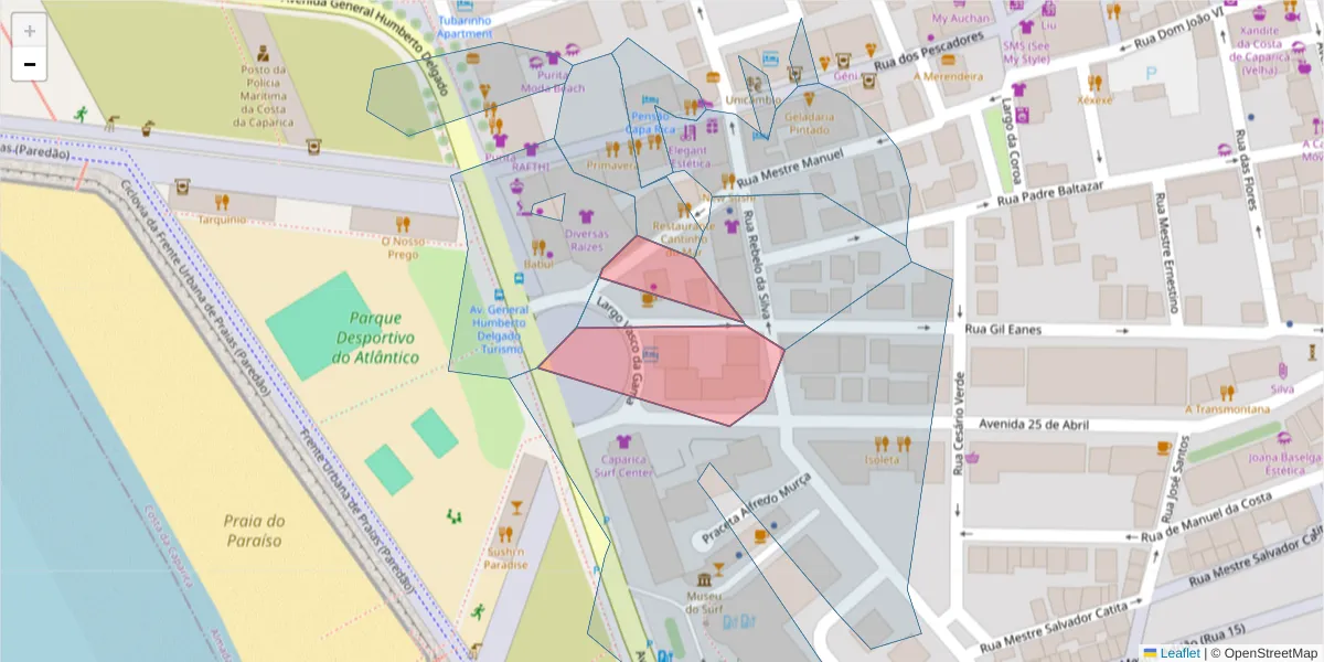 Mapa detalhado do código postal 2825-414 com limites, códigos postais vizinhos e agências dos correios