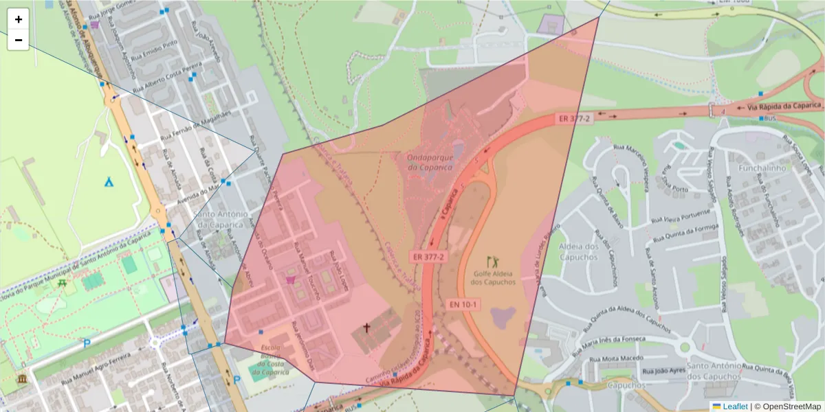 Mapa detalhado do código postal 2825-471 com limites, códigos postais vizinhos e agências dos correios