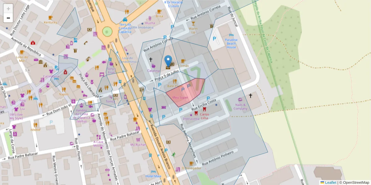 Mapa detalhado do código postal 2825-830 com limites, códigos postais vizinhos e agências dos correios