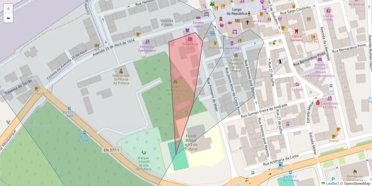 Mapa detalhado do código postal 2825-839 com limites, códigos postais vizinhos e agências dos correios