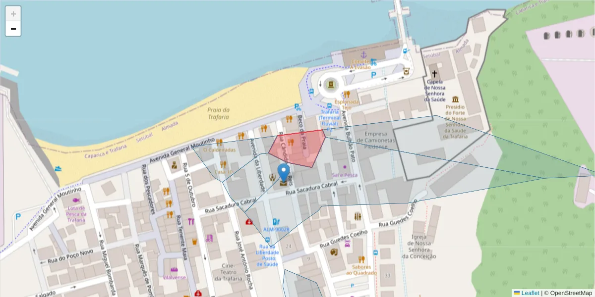 Mapa detalhado do código postal 2825-847 com limites, códigos postais vizinhos e agências dos correios
