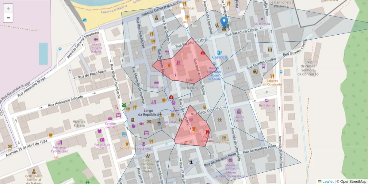 Mapa detalhado do código postal 2825-849 com limites, códigos postais vizinhos e agências dos correios