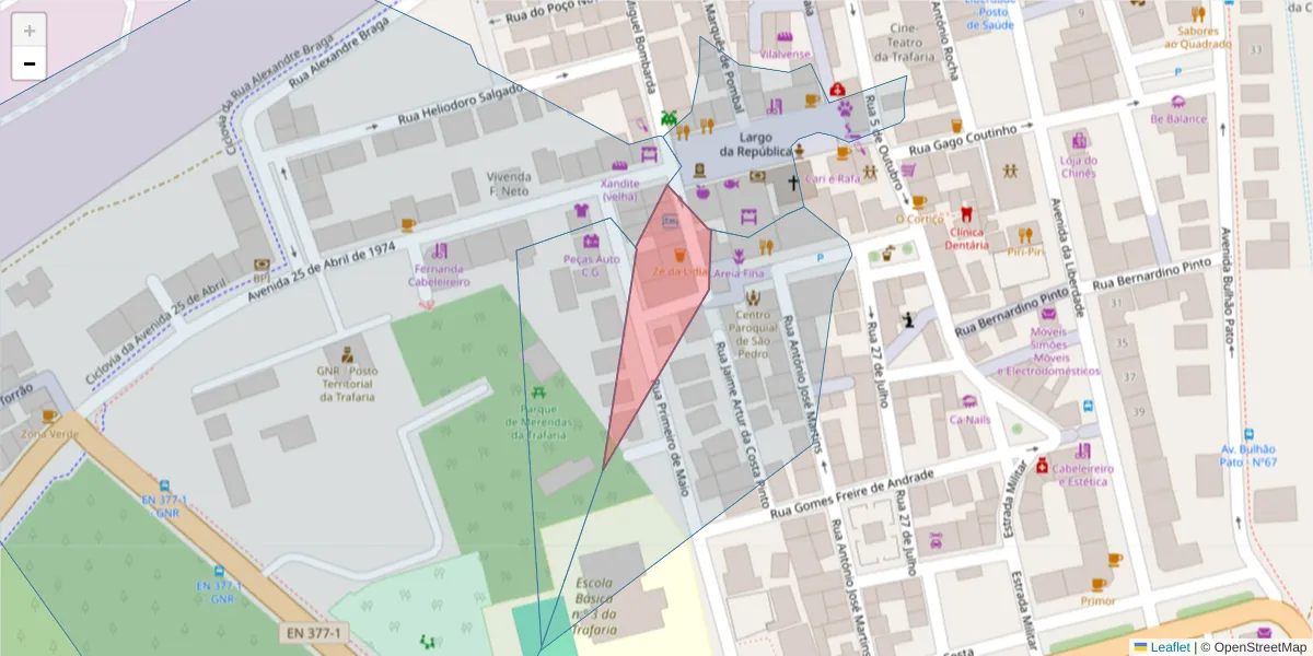 Mapa detalhado do código postal 2825-856 com limites, códigos postais vizinhos e agências dos correios