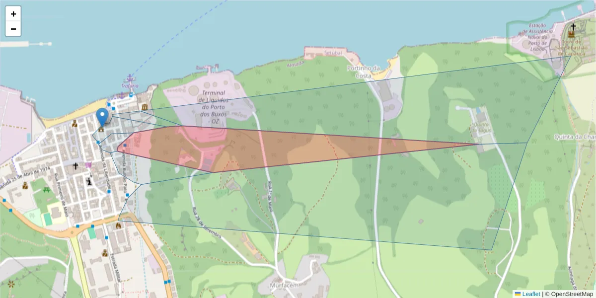 Mapa detalhado do código postal 2825-857 com limites, códigos postais vizinhos e agências dos correios