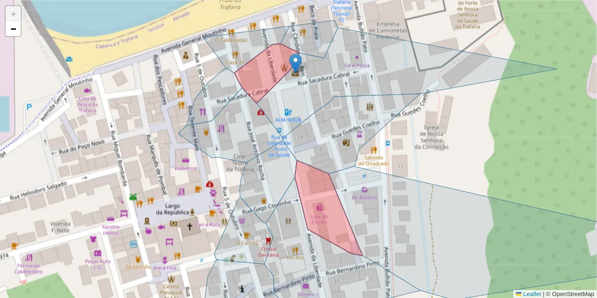 Mapa detalhado do código postal 2825-862 com limites, códigos postais vizinhos e agências dos correios