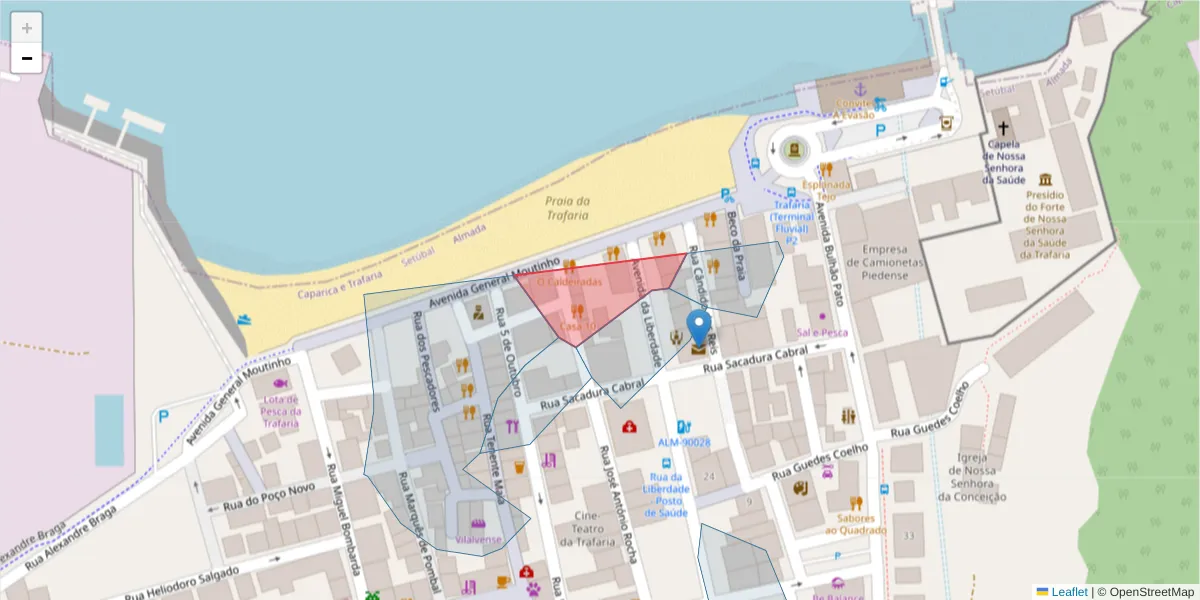 Mapa detalhado do código postal 2825-870 com limites, códigos postais vizinhos e agências dos correios