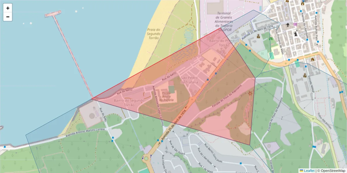 Mapa detalhado do código postal 2825-893 com limites, códigos postais vizinhos e agências dos correios