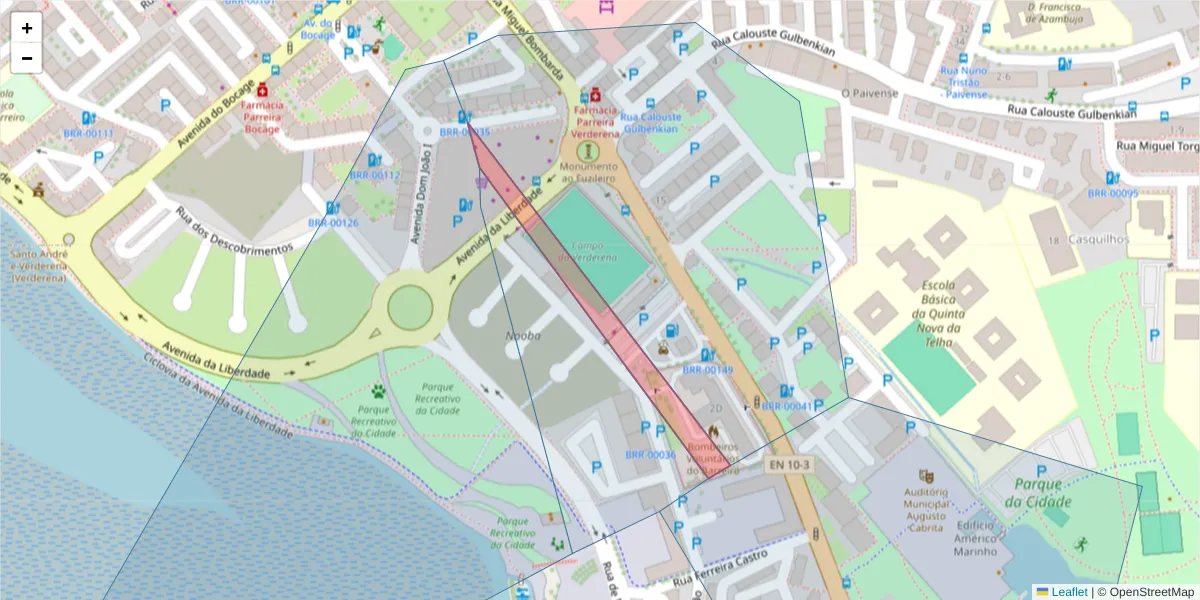 Mapa detalhado do código postal 2830-170 com limites, códigos postais vizinhos e agências dos correios