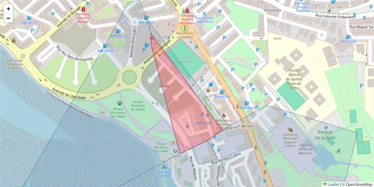 Mapa detalhado do código postal 2830-248 com limites, códigos postais vizinhos e agências dos correios