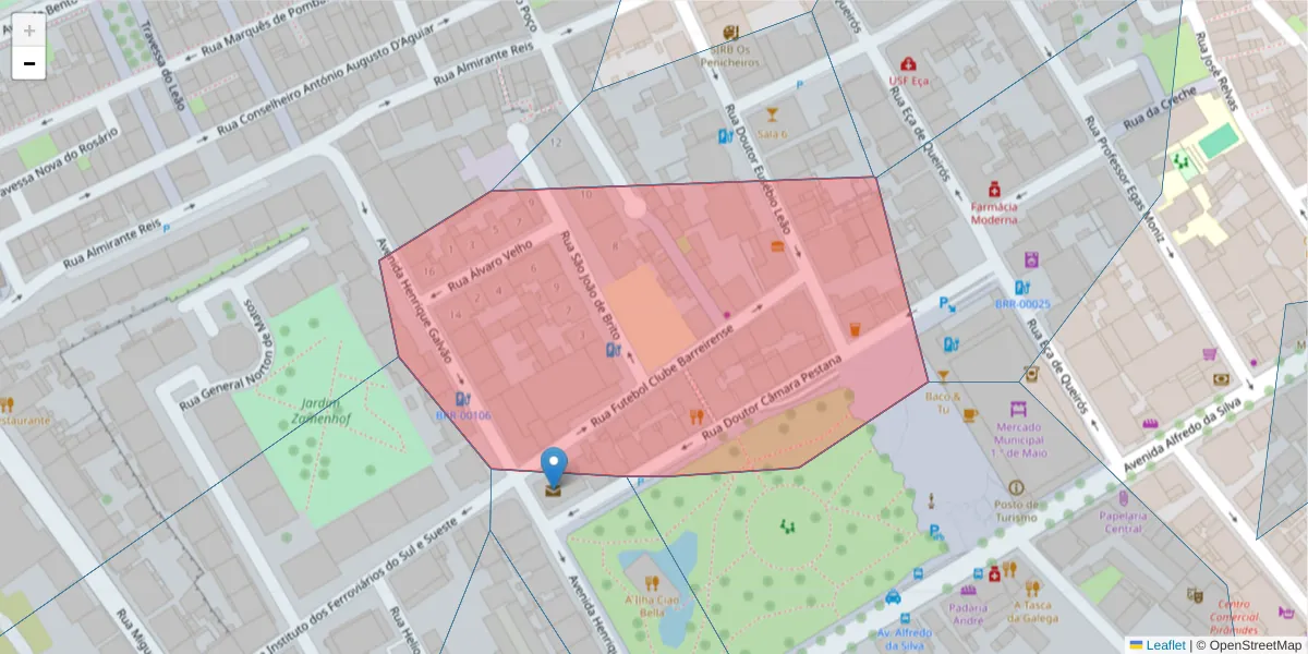 Mapa detalhado do código postal 2830-327 com limites, códigos postais vizinhos e agências dos correios