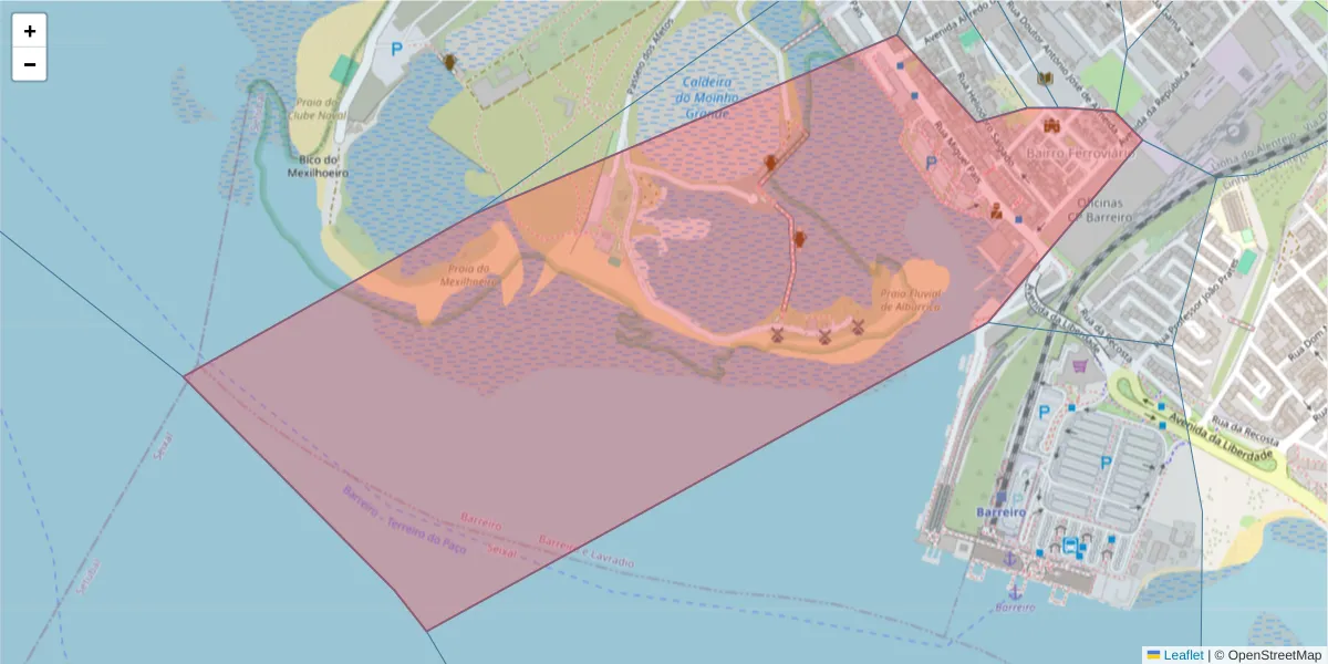 Mapa detalhado do código postal 2830-356 com limites, códigos postais vizinhos e agências dos correios