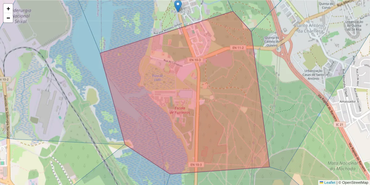 Mapa detalhado do código postal 2830-572 com limites, códigos postais vizinhos e agências dos correios