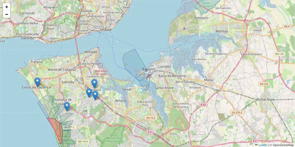 Mapa detalhado do código postal 2830 com limites, códigos postais vizinhos e agências dos correios