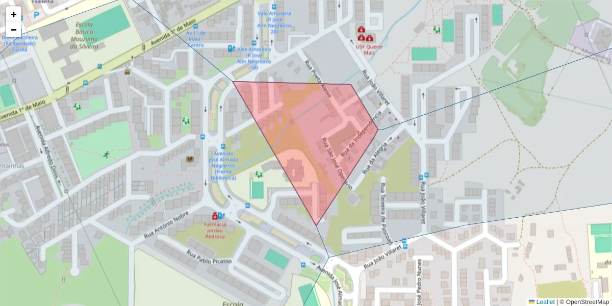 Mapa detalhado do código postal 2835-271 com limites, códigos postais vizinhos e agências dos correios