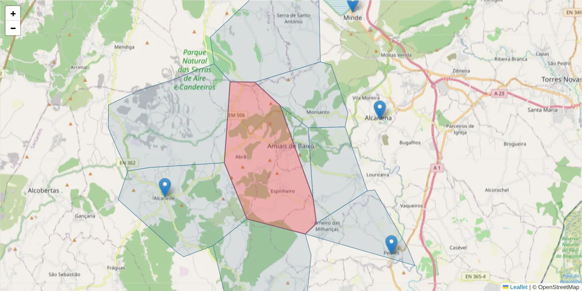Mapa detalhado do código postal 2835-333 com limites, códigos postais vizinhos e agências dos correios