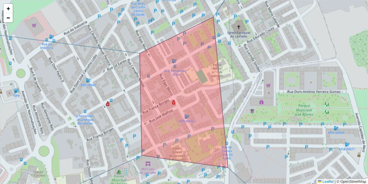 Mapa detalhado do código postal 2835-433 com limites, códigos postais vizinhos e agências dos correios