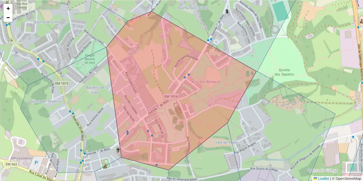 Mapa detalhado do código postal 2840-016 com limites, códigos postais vizinhos e agências dos correios