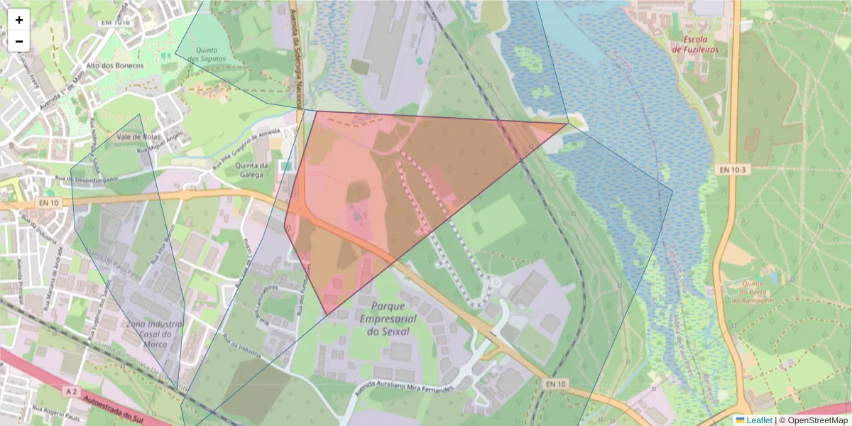 Mapa detalhado do código postal 2840-132 com limites, códigos postais vizinhos e agências dos correios