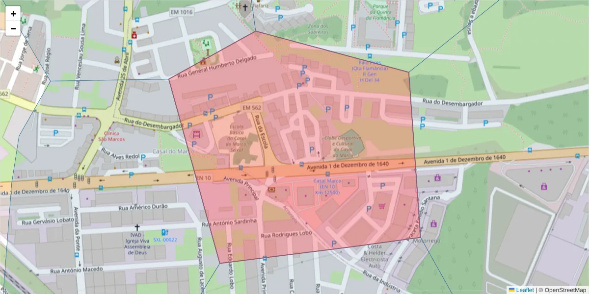 Mapa detalhado do código postal 2840-182 com limites, códigos postais vizinhos e agências dos correios