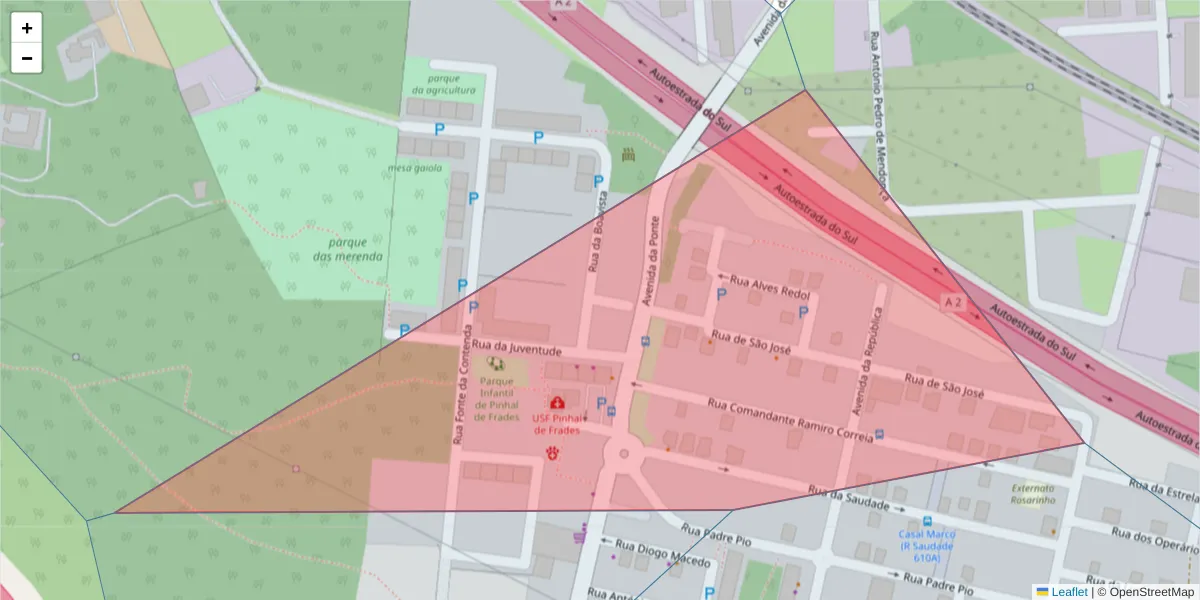 Mapa detalhado do código postal 2840-354 com limites, códigos postais vizinhos e agências dos correios