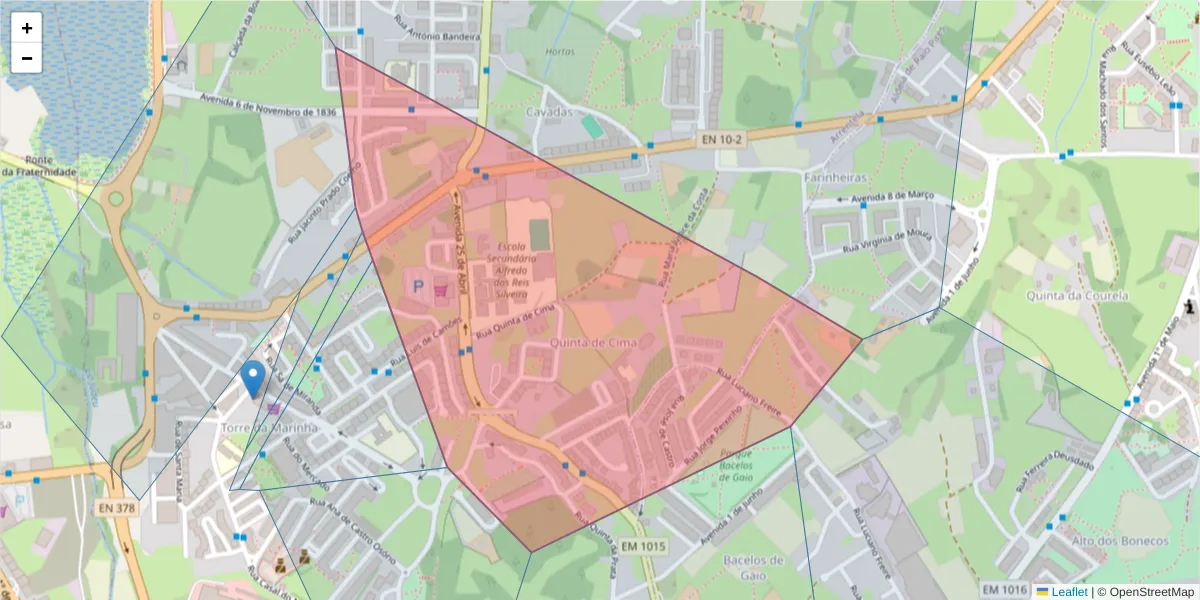 Mapa detalhado do código postal 2840-378 com limites, códigos postais vizinhos e agências dos correios