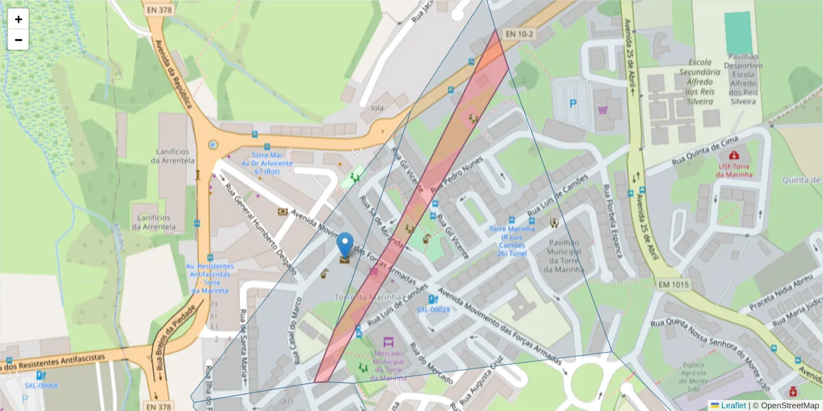 Mapa detalhado do código postal 2840-402 com limites, códigos postais vizinhos e agências dos correios