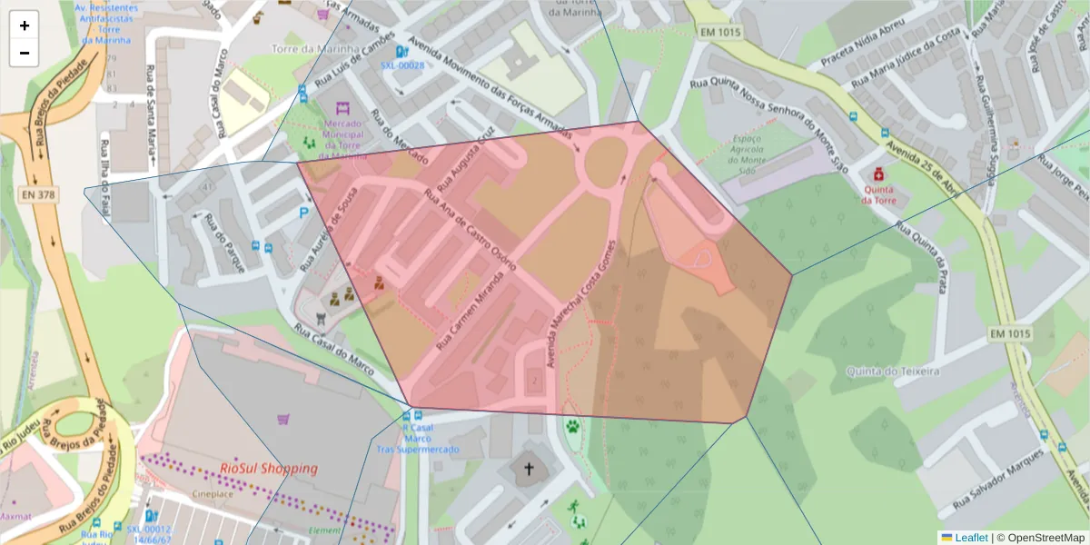 Mapa detalhado do código postal 2840-413 com limites, códigos postais vizinhos e agências dos correios