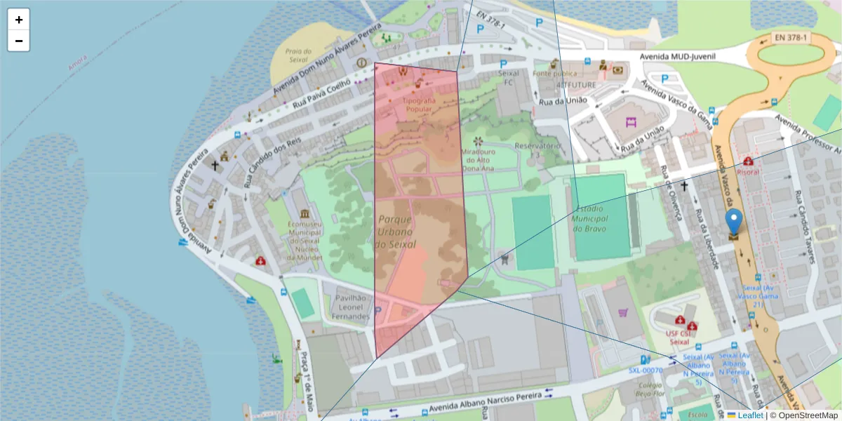 Mapa detalhado do código postal 2840-488 com limites, códigos postais vizinhos e agências dos correios