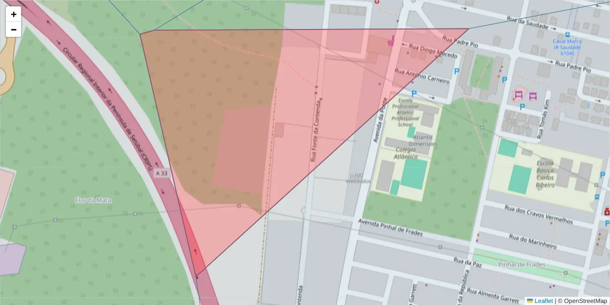 Mapa detalhado do código postal 2840-739 com limites, códigos postais vizinhos e agências dos correios