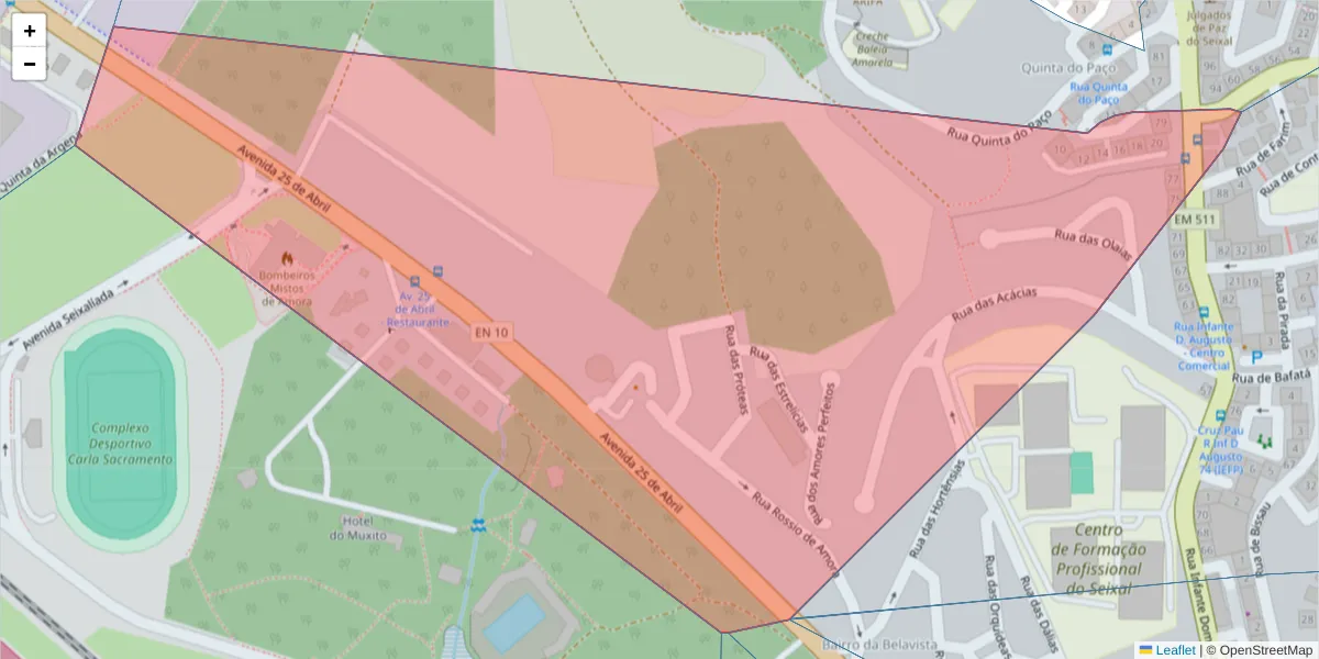 Mapa detalhado do código postal 2845-060 com limites, códigos postais vizinhos e agências dos correios