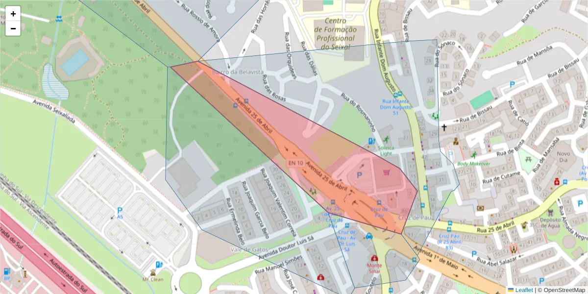 Mapa detalhado do código postal 2845-547 com limites, códigos postais vizinhos e agências dos correios