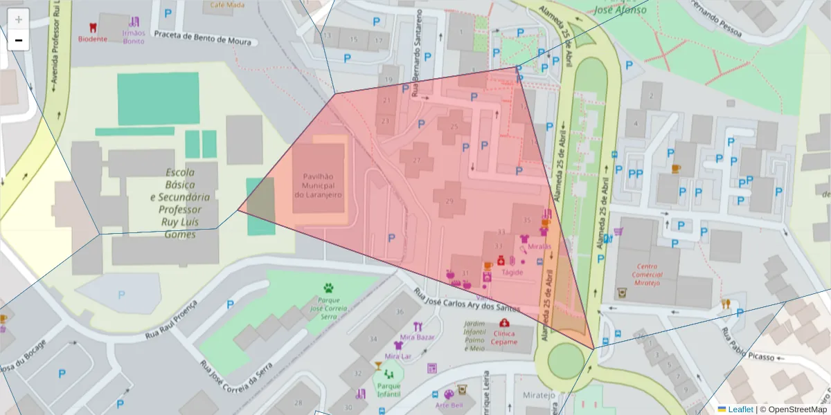 Mapa detalhado do código postal 2855-242 com limites, códigos postais vizinhos e agências dos correios
