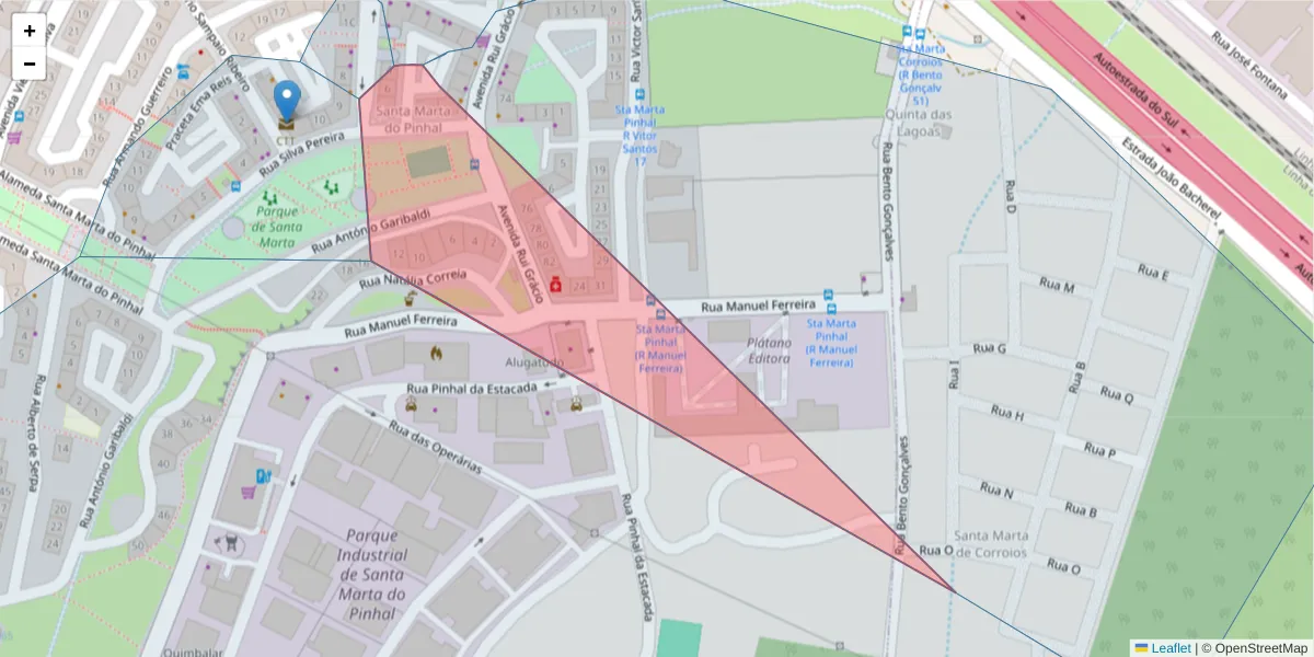 Mapa detalhado do código postal 2855-603 com limites, códigos postais vizinhos e agências dos correios