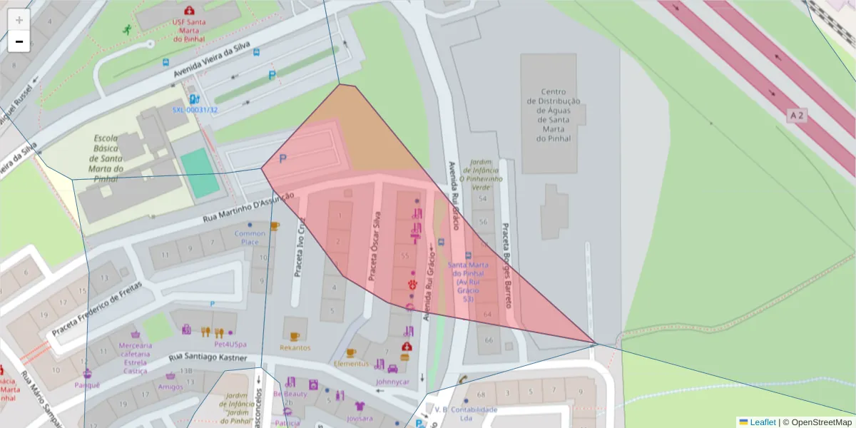 Mapa detalhado do código postal 2855-707 com limites, códigos postais vizinhos e agências dos correios