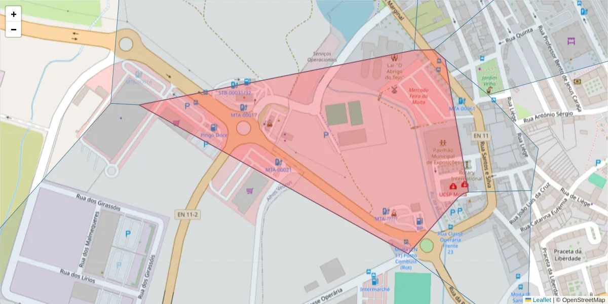 Mapa detalhado do código postal 2860-418 com limites, códigos postais vizinhos e agências dos correios