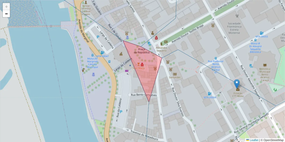 Mapa detalhado do código postal 2860-422 com limites, códigos postais vizinhos e agências dos correios