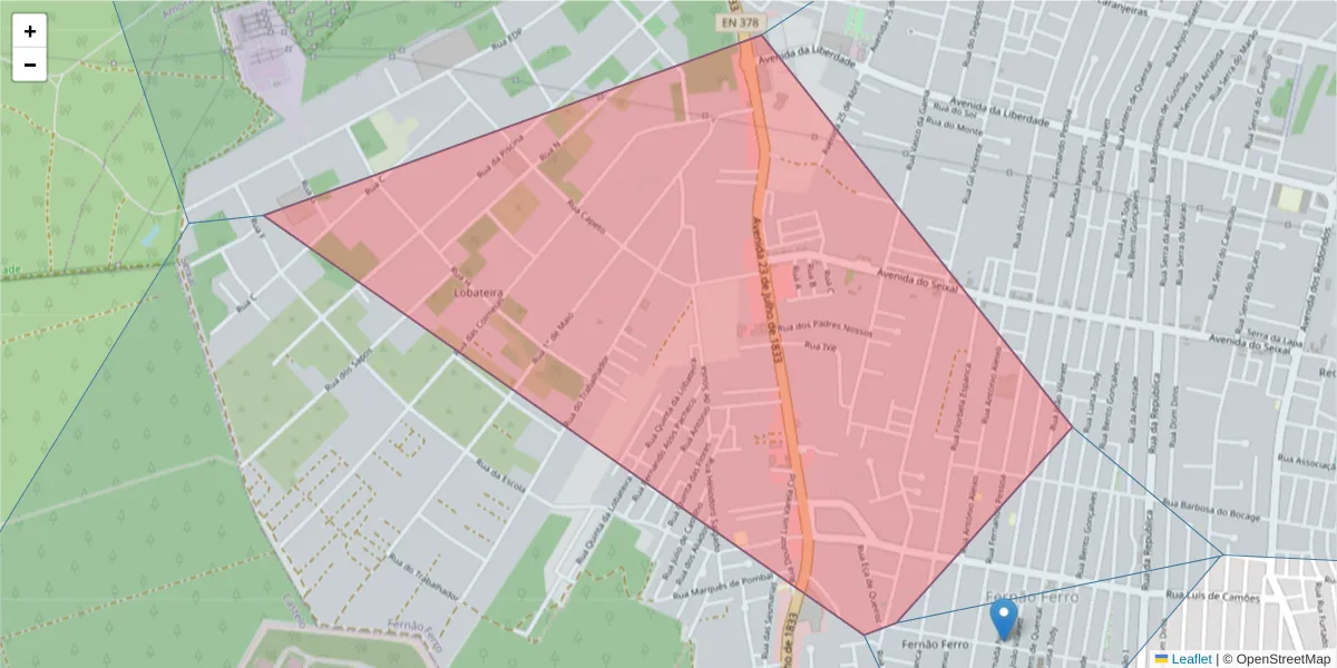 Mapa detalhado do código postal 2865-610 com limites, códigos postais vizinhos e agências dos correios