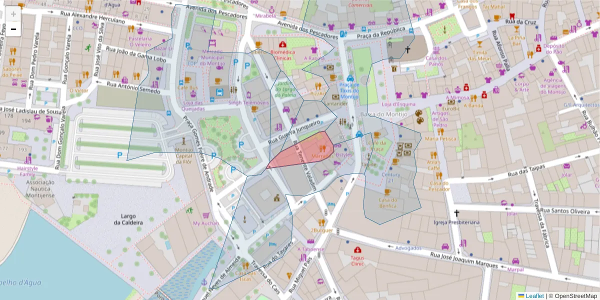 Mapa detalhado do código postal 2870-012 com limites, códigos postais vizinhos e agências dos correios