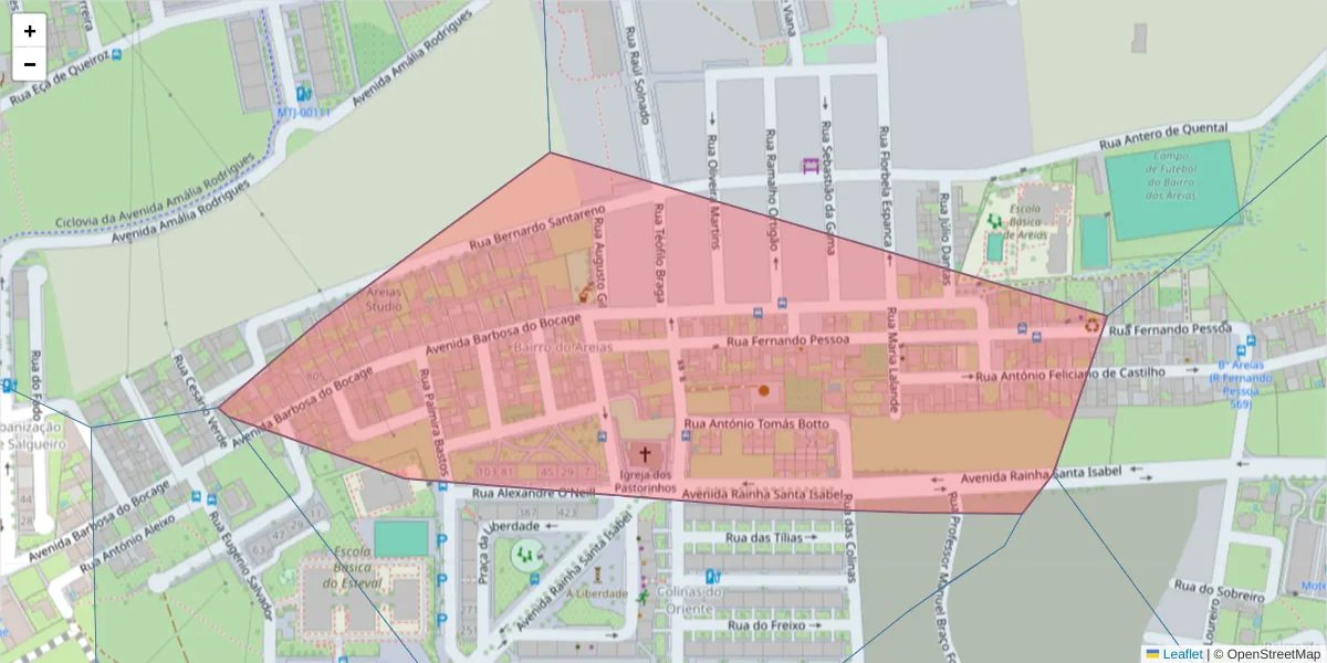 Mapa detalhado do código postal 2870-088 com limites, códigos postais vizinhos e agências dos correios