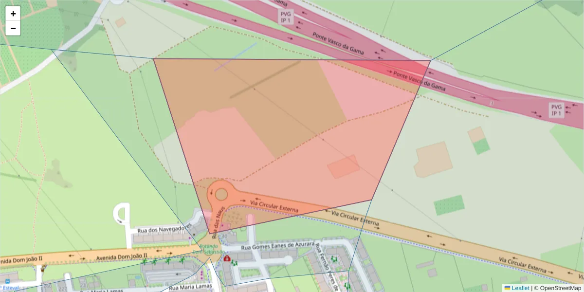 Mapa detalhado do código postal 2870-095 com limites, códigos postais vizinhos e agências dos correios
