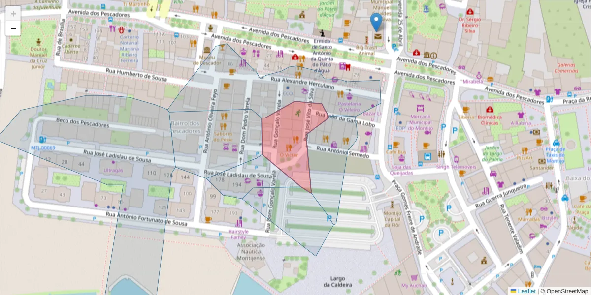 Mapa detalhado do código postal 2870-125 com limites, códigos postais vizinhos e agências dos correios