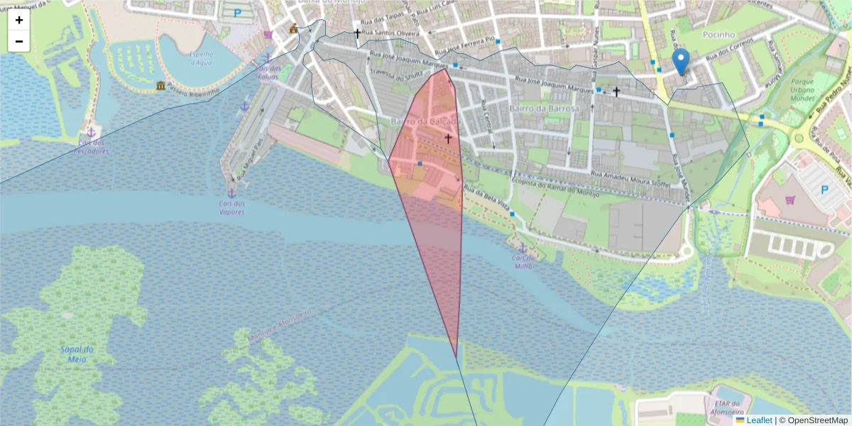Mapa detalhado do código postal 2870-127 com limites, códigos postais vizinhos e agências dos correios
