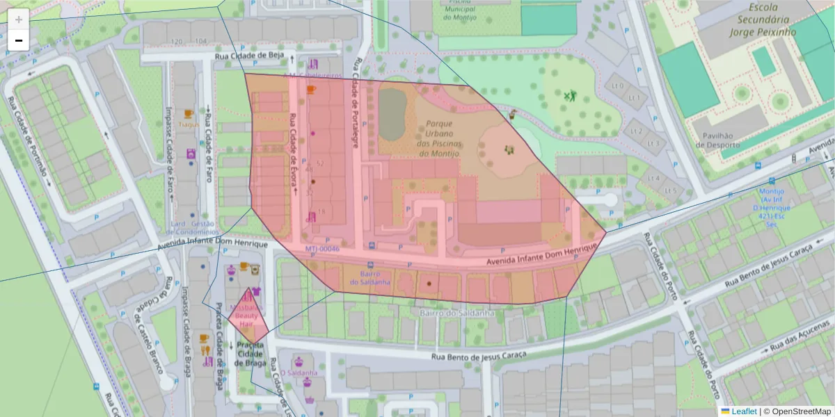 Mapa detalhado do código postal 2870-137 com limites, códigos postais vizinhos e agências dos correios