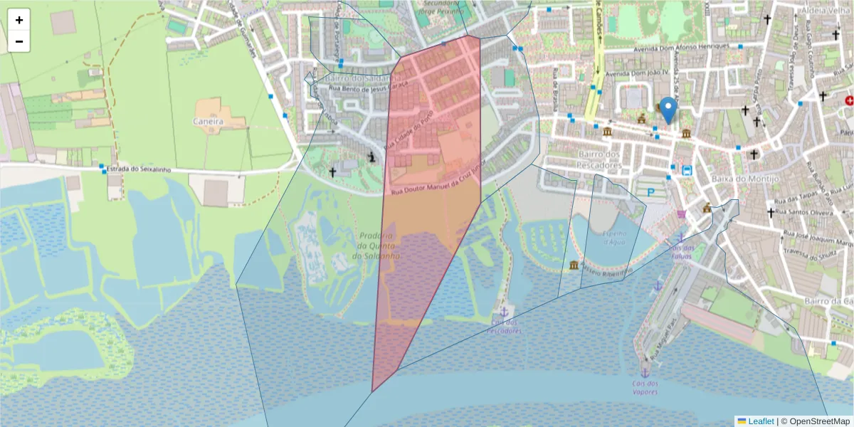 Mapa detalhado do código postal 2870-142 com limites, códigos postais vizinhos e agências dos correios