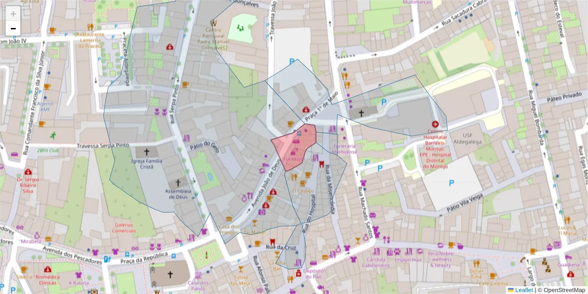 Mapa detalhado do código postal 2870-158 com limites, códigos postais vizinhos e agências dos correios