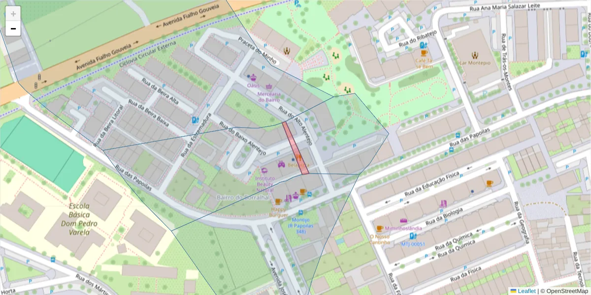 Mapa detalhado do código postal 2870-160 com limites, códigos postais vizinhos e agências dos correios