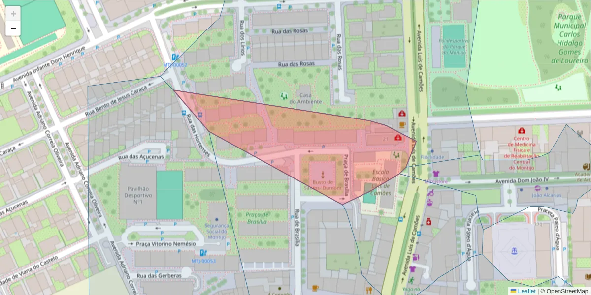 Mapa detalhado do código postal 2870-161 com limites, códigos postais vizinhos e agências dos correios