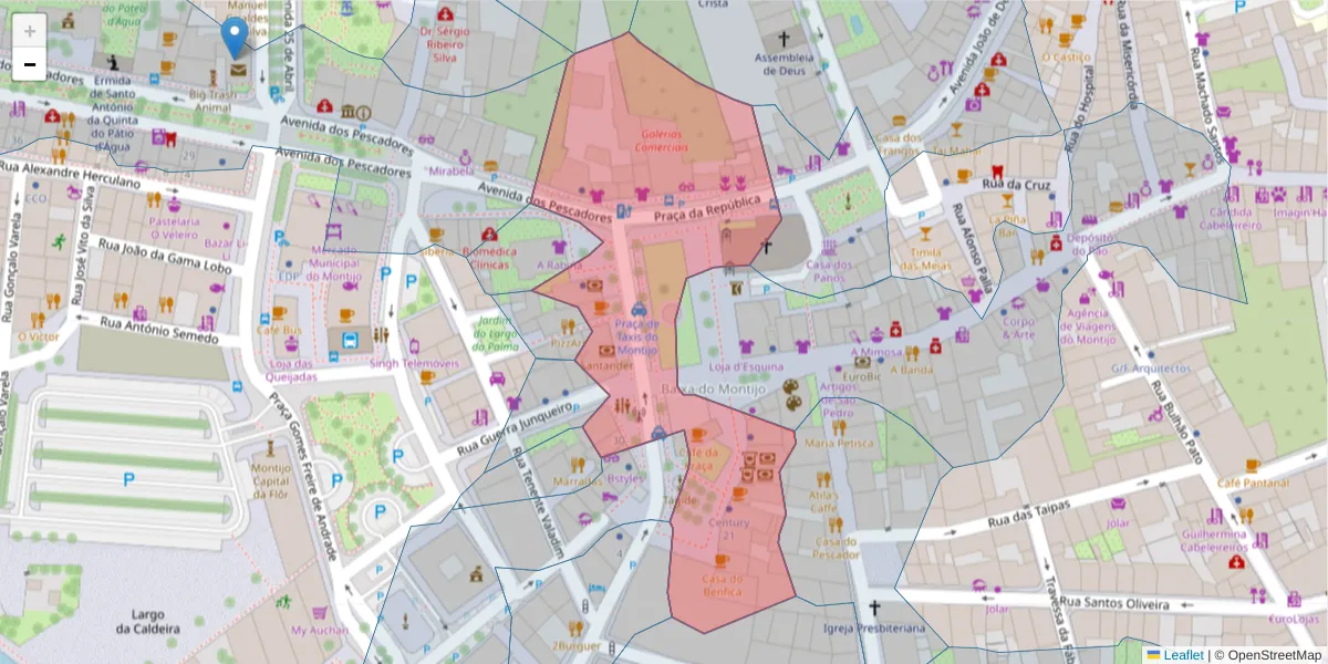 Mapa detalhado do código postal 2870-235 com limites, códigos postais vizinhos e agências dos correios