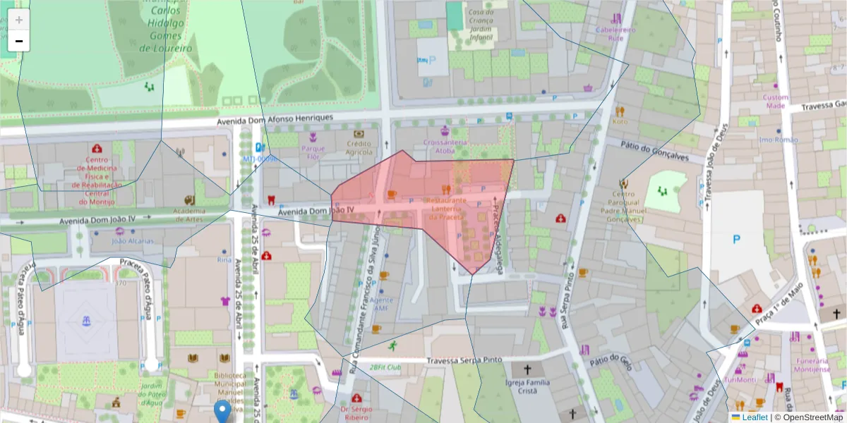 Mapa detalhado do código postal 2870-239 com limites, códigos postais vizinhos e agências dos correios
